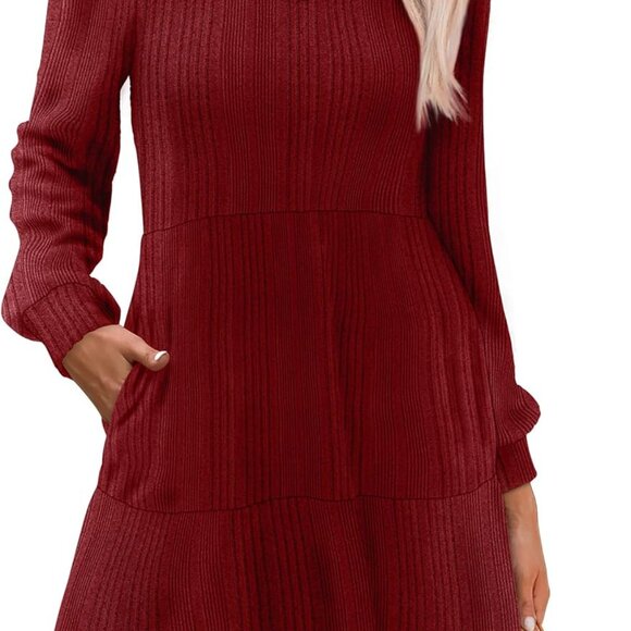 Dresses & Skirts - Women's Long Sleeve Fall Dress Square Neck Babydoll Casual Sweater